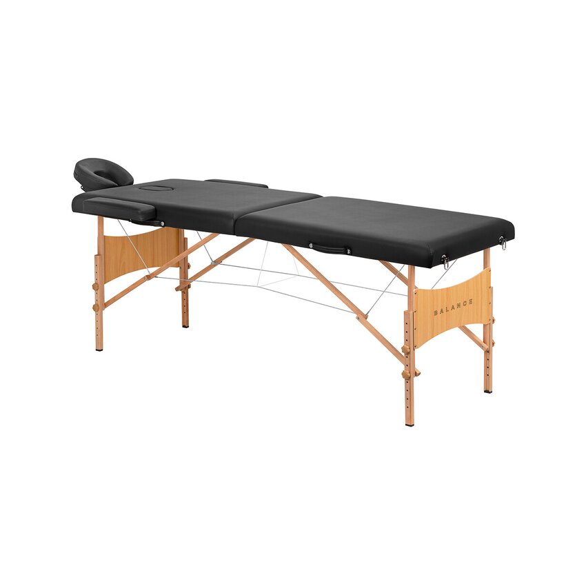 Camilla de masaje plegable Balance Lux de madera, 2 piezas, 190x70 cm, color negro.