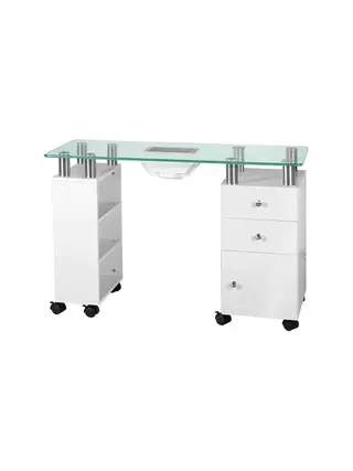Mesa de manicura de cristal con absorbente 013b, color blanco