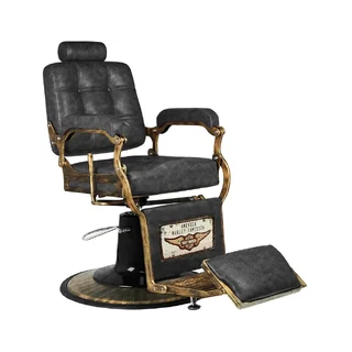 Sillón de barbero Vintage HD Cuero Viejo Negro