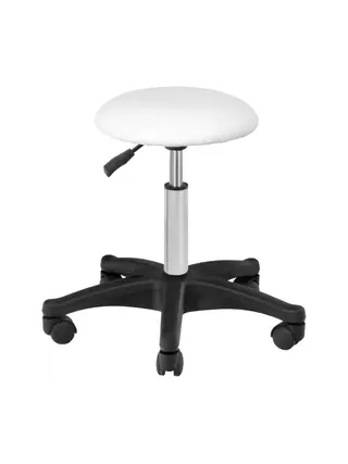 Silla de trabajo redonda AM 312 – Taburete blanco con ruedas para clínica de peluquería