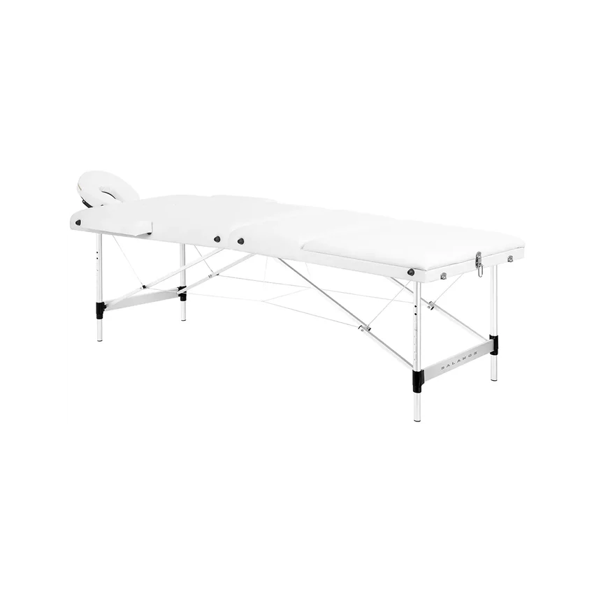 Camilla de masaje plegable de aluminio BALANCE, tres secciones - blanca